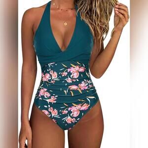 NWOT SUUKSESS One Piece Tummy Control Halter Push Up Swimsuit, Medium (8-10)